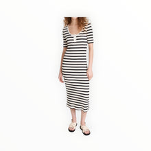 GANNI Striped Rib Knit Midi Dress - Black/White