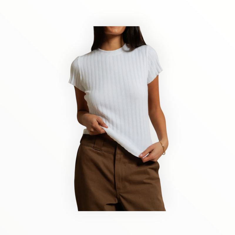 perfectwhitetee suri Poorboy Rib Cap Sleeve Tee - White