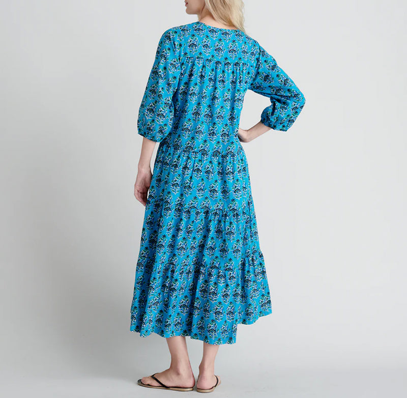 Pink Chicken Indira Dress - Azure Posey Block Print