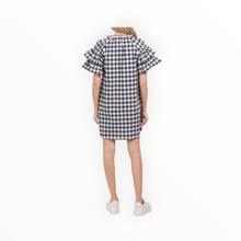 Sail to Sable Gingham Flutter Sleeve Dress With Tassels - Navy/Winter White