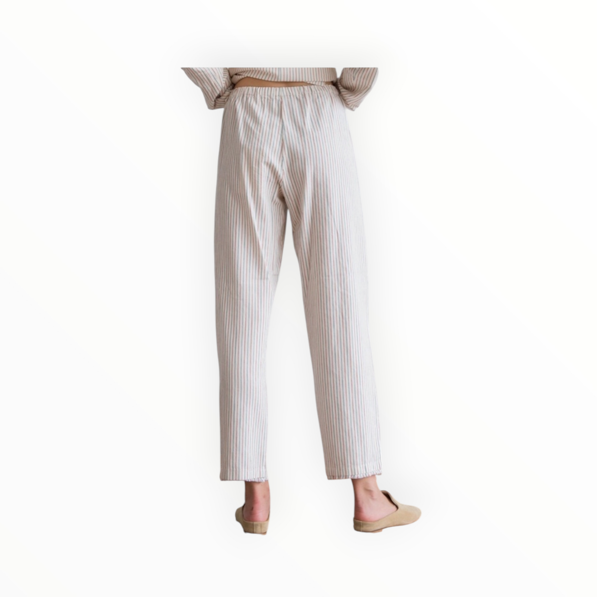 Raquel Allegra Cotton Tickling Stripe High Waist Slim Pant