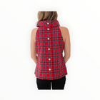Sail to Sable Tartan Cowl Neck Button Back Top - Red