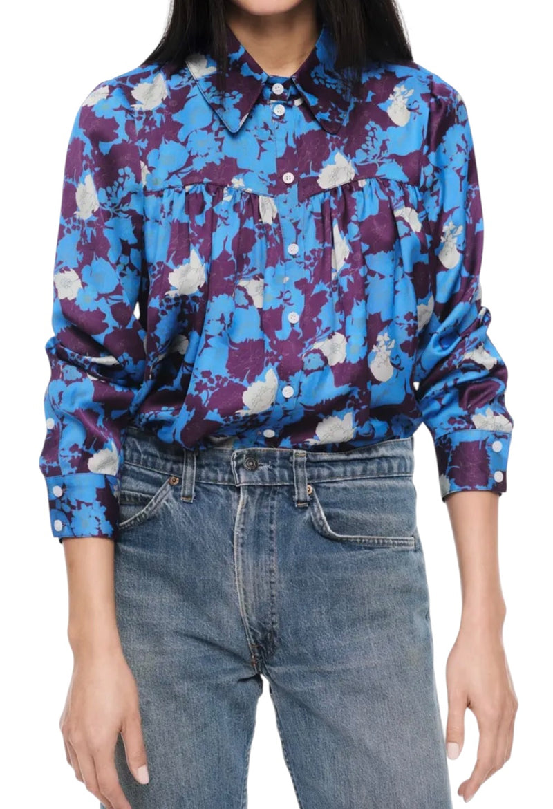 Smythe Classic Shirred Blouse - Lapis Floral