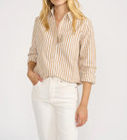 Marea by Liz Joy Favorite Shirt - Tan/White Awning Stripe