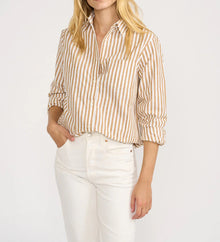 Marea by Liz Joy Favorite Shirt - Tan/White Awning Stripe