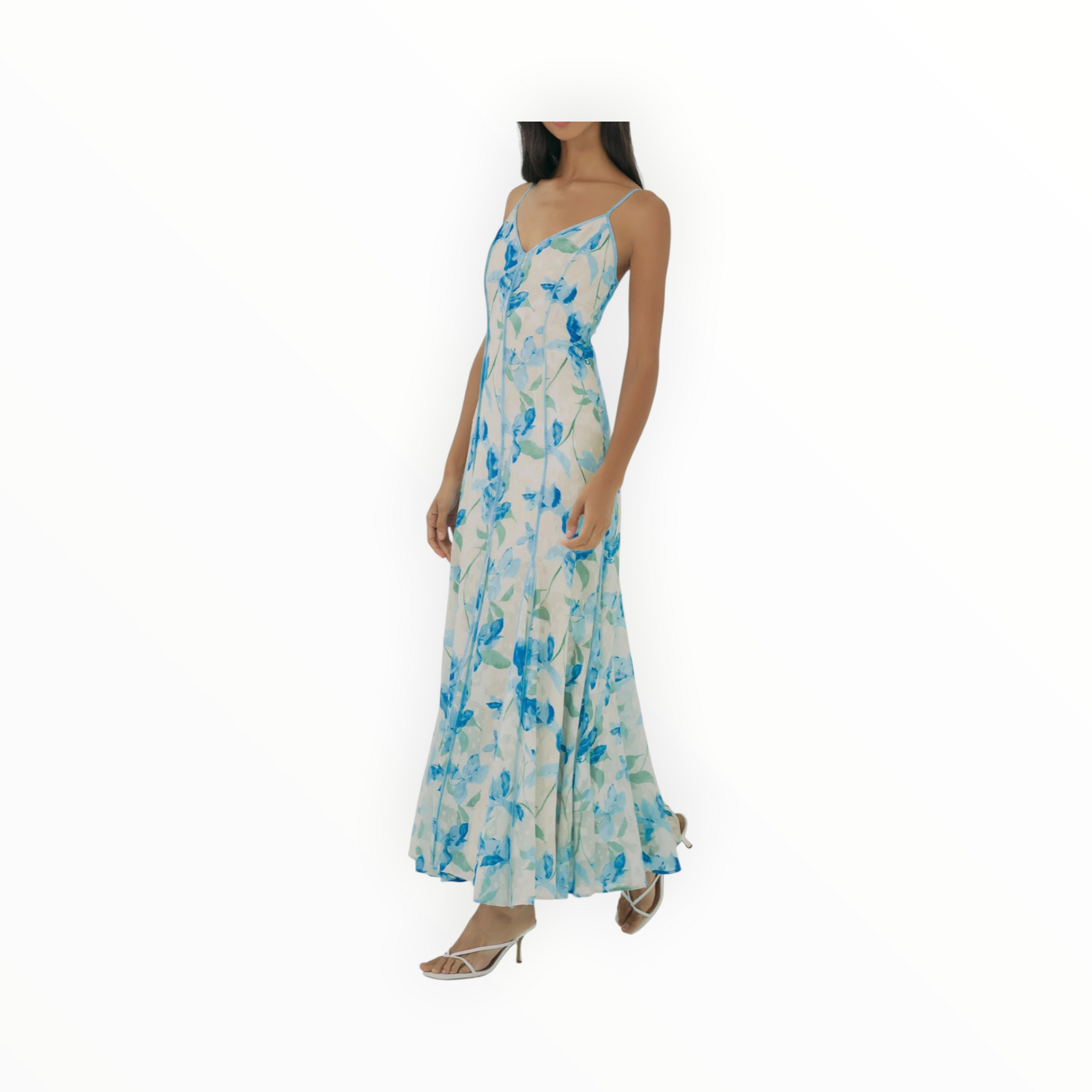Hutch Tasmin Dress - Ivory/Sky Watercolor Vining Daffodils
