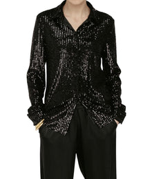 Amanda Maria Sequin Button Down - Black