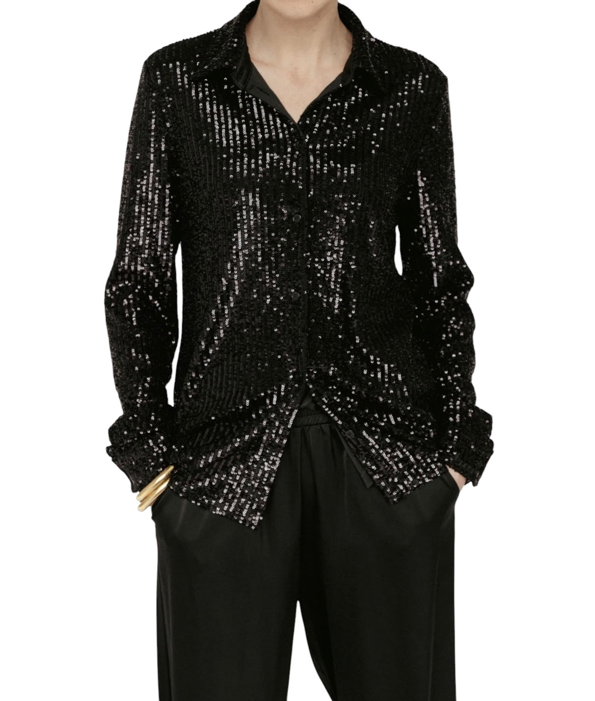 Amanda Maria Sequin Button Down - Black