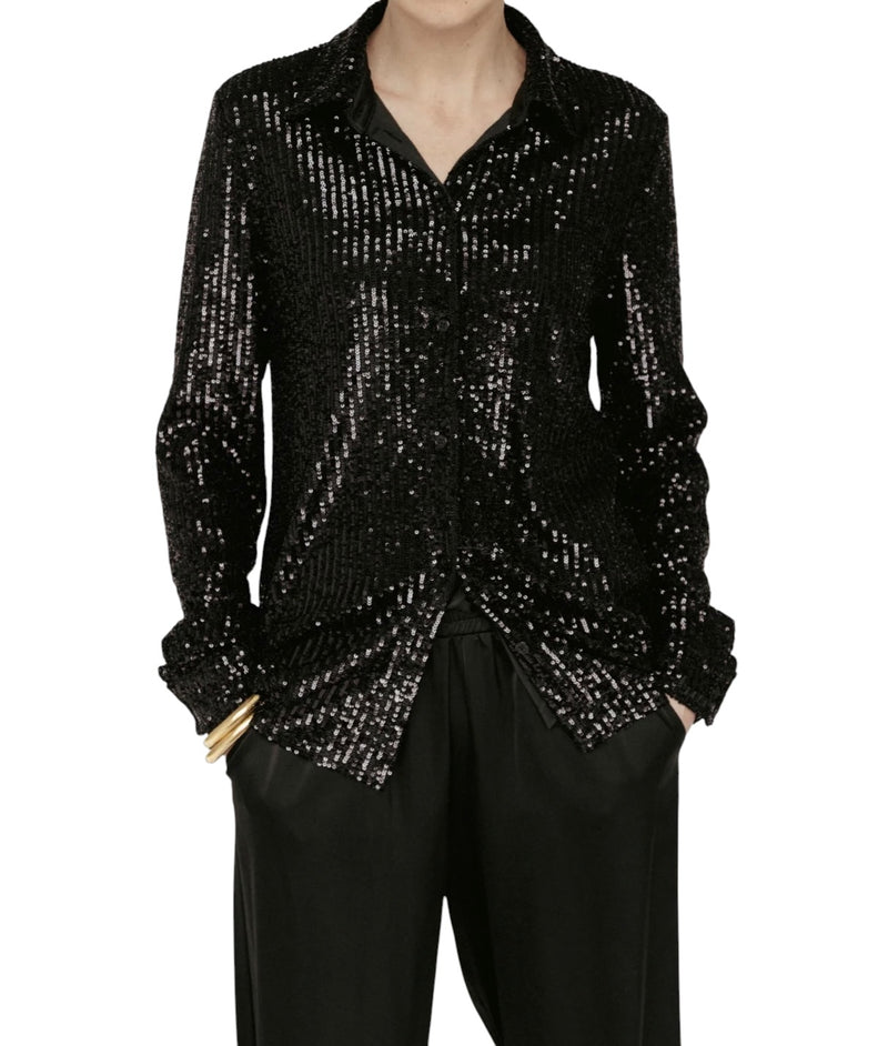 Amanda Maria Sequin Button Down - Black