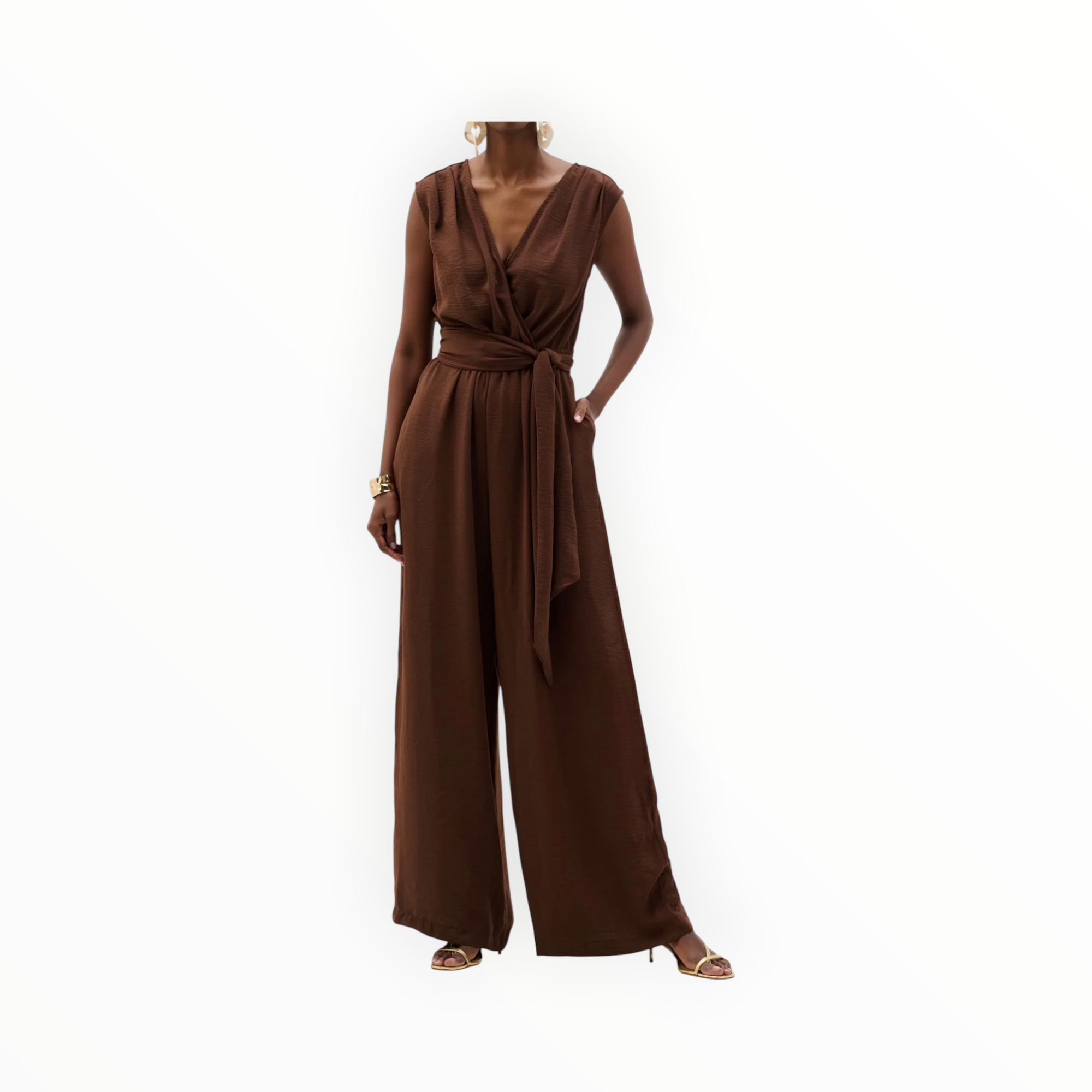Joseph Ribkoff Wide Leg Pull-On Jumpsuit - Mahogany Brown