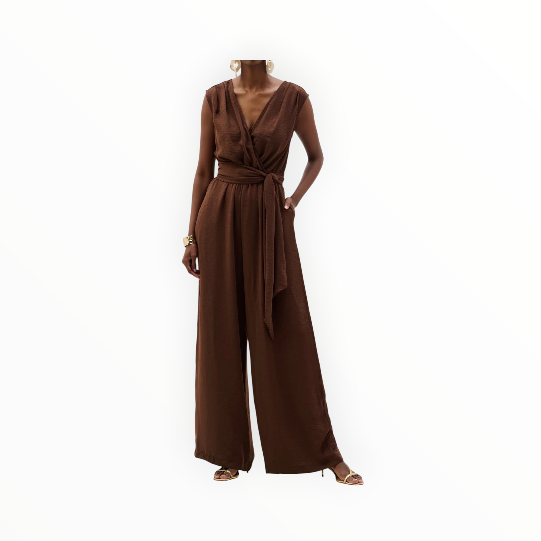 Joseph Ribkoff Wide Leg Pull-On Jumpsuit - Mahogany Brown