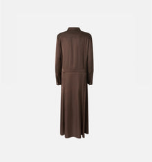 PINKO Long Satin Shirt Dress - Coffee