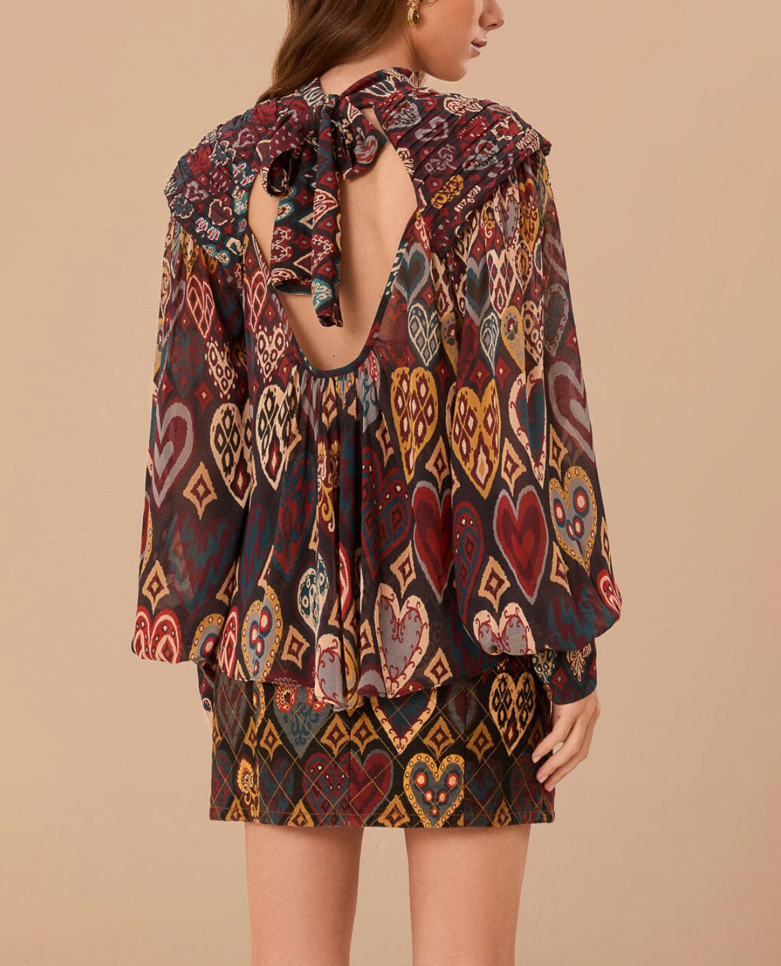 Farm Rio Black Hearts Ikat Blouse