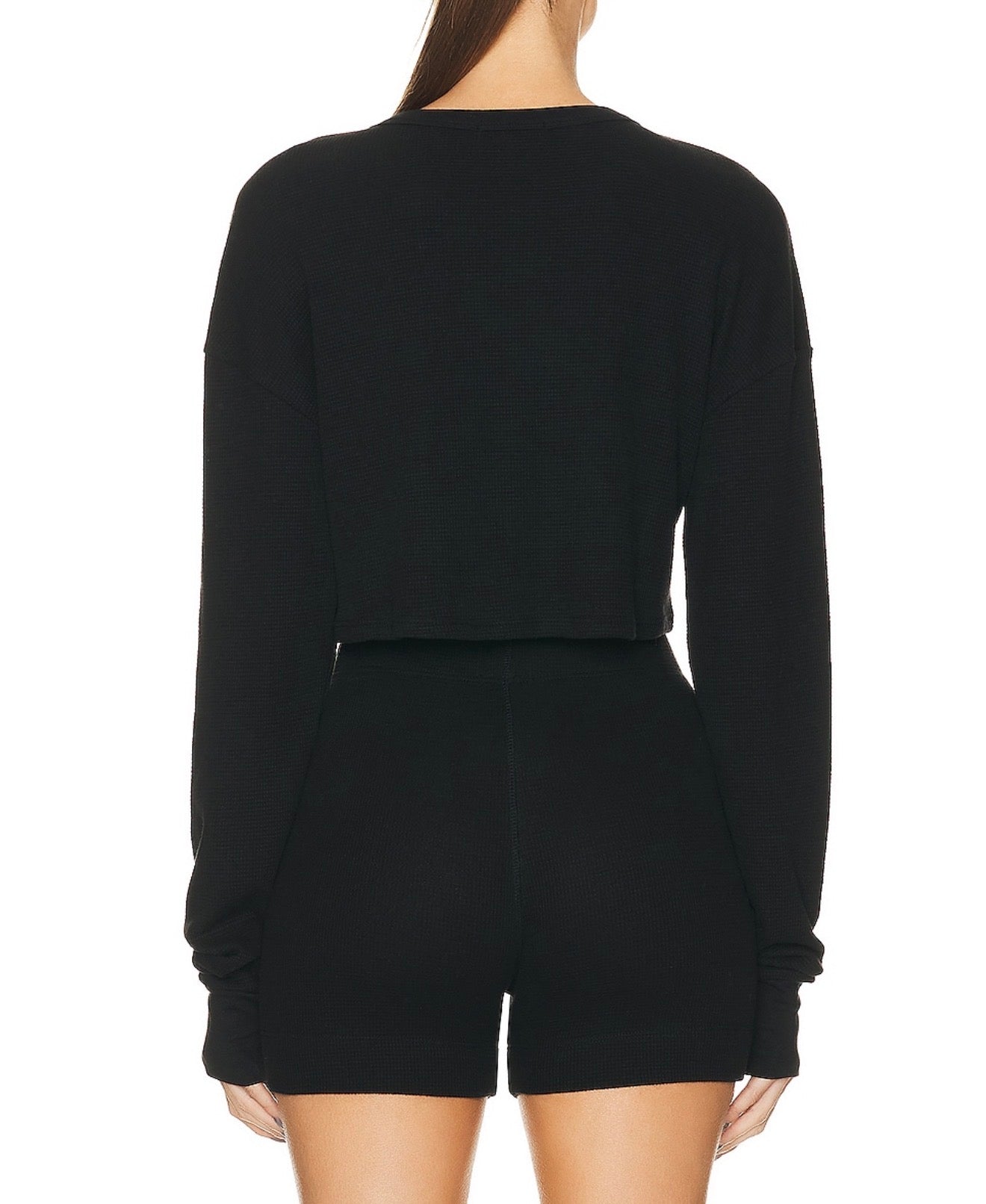 ÉTERNE Cropped Oversized Thermal Top - Black