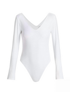 Re/Done V-Neck Long-Sleeve Bodysuit - White