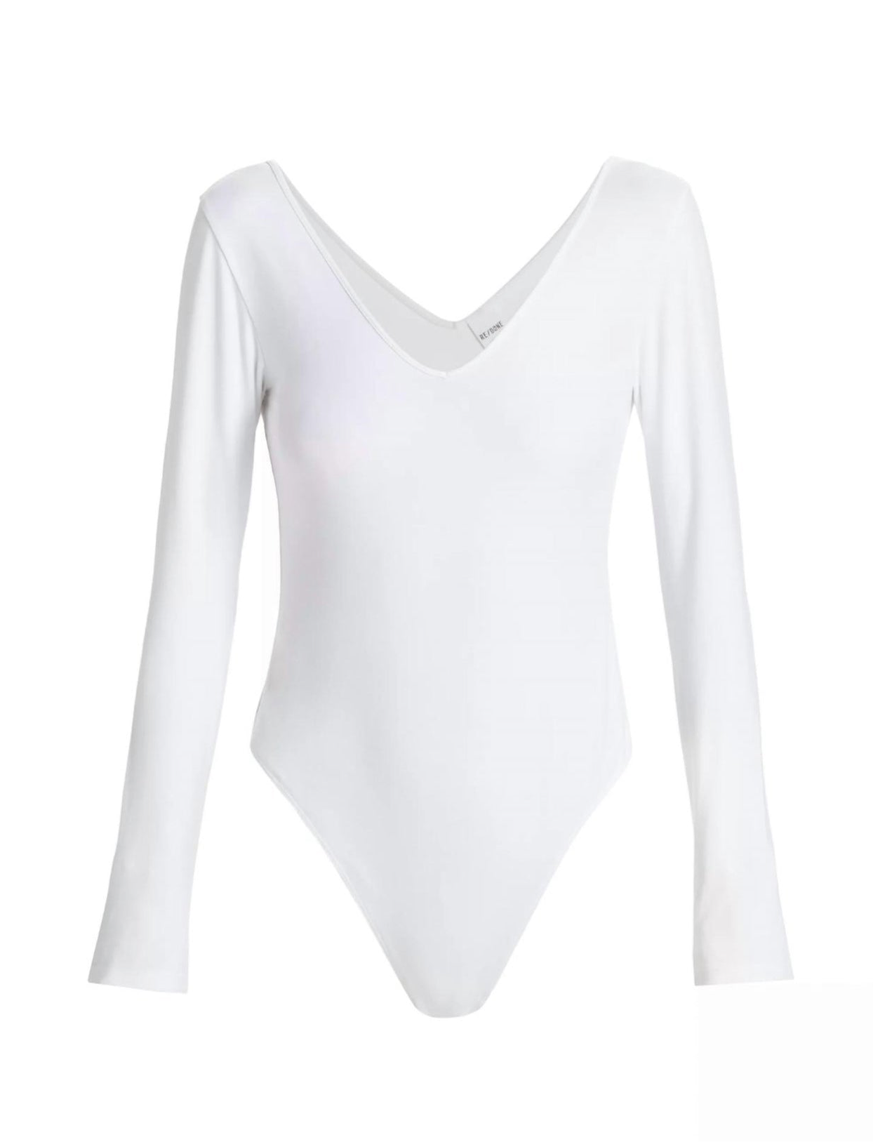 Re/Done V-Neck Long-Sleeve Bodysuit - White