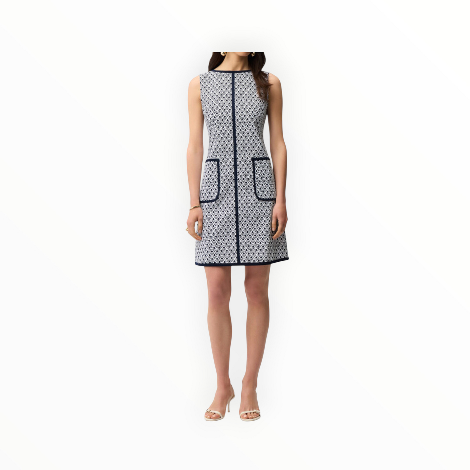 Joseph Ribkoff Mini Shift Dress With Pockets - Vanilla/Midnight Blue