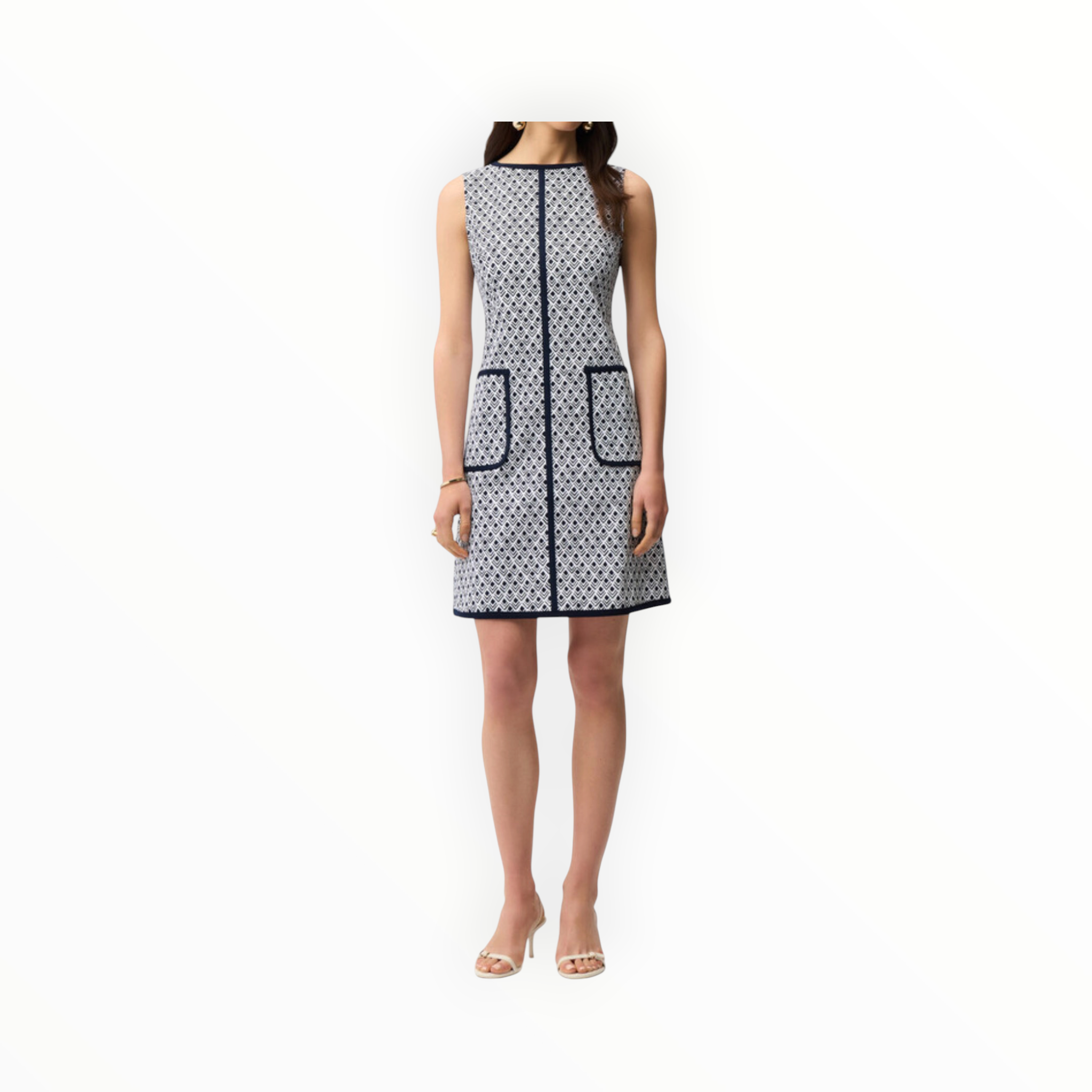 Joseph Ribkoff Mini Shift Dress With Pockets - Vanilla/Midnight Blue
