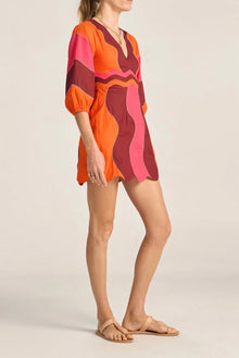 ILIO NEMA Wave Patchwork Poplin Leda Dress - Red/Pink