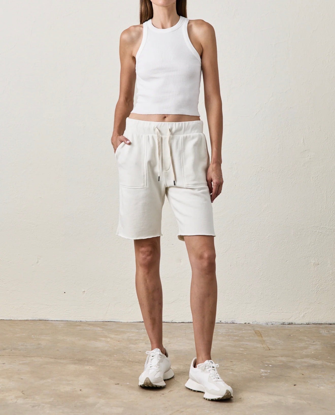 NSF Jen Drawstring Cut Off Shorts - Soft White