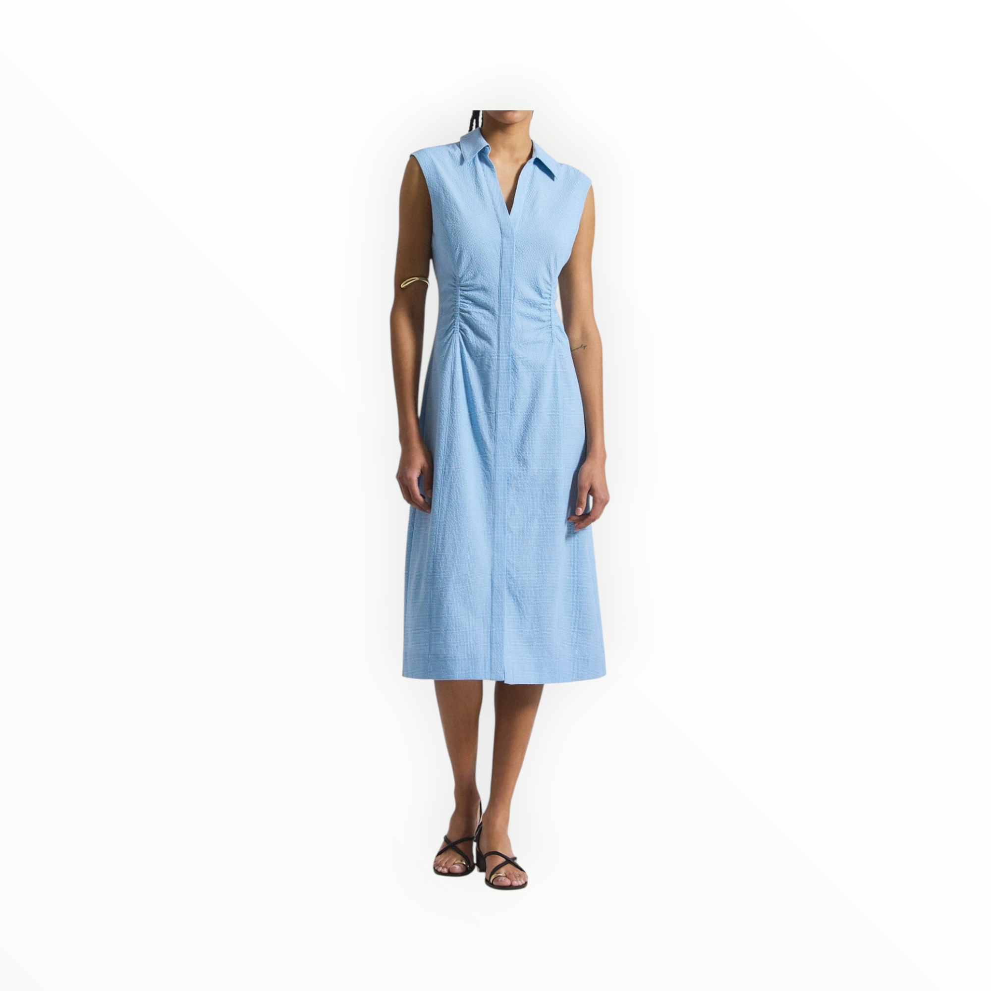 Derek Lam 10 Crosby Nera Ruched Button Down Dress - Dusk Blue/White