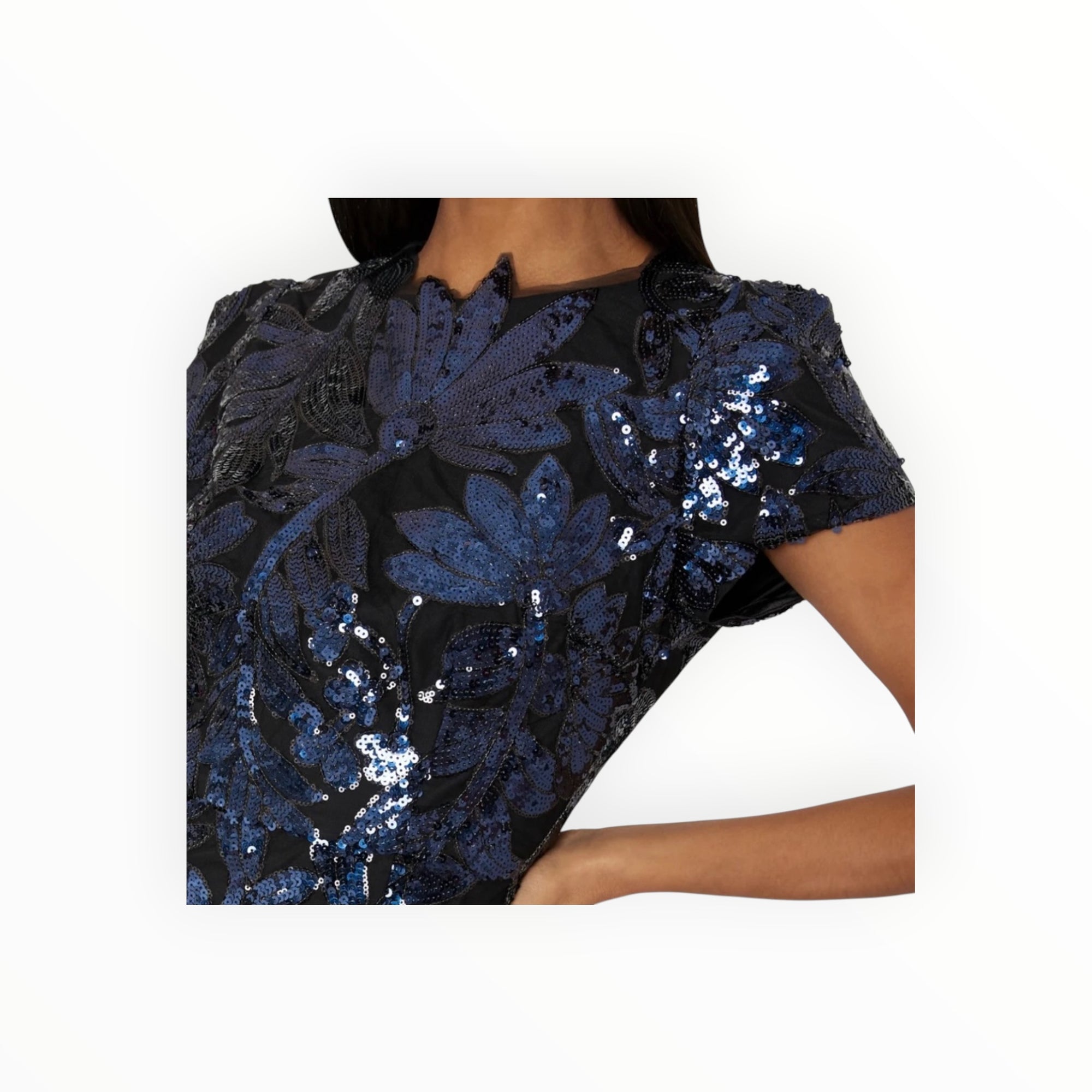 Milly Kyla Floral Sequins Dress - Navy