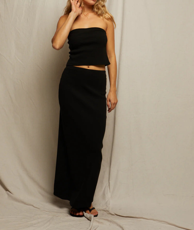 perfectwhitetee Talula Structured Rib Tube Top - True Black