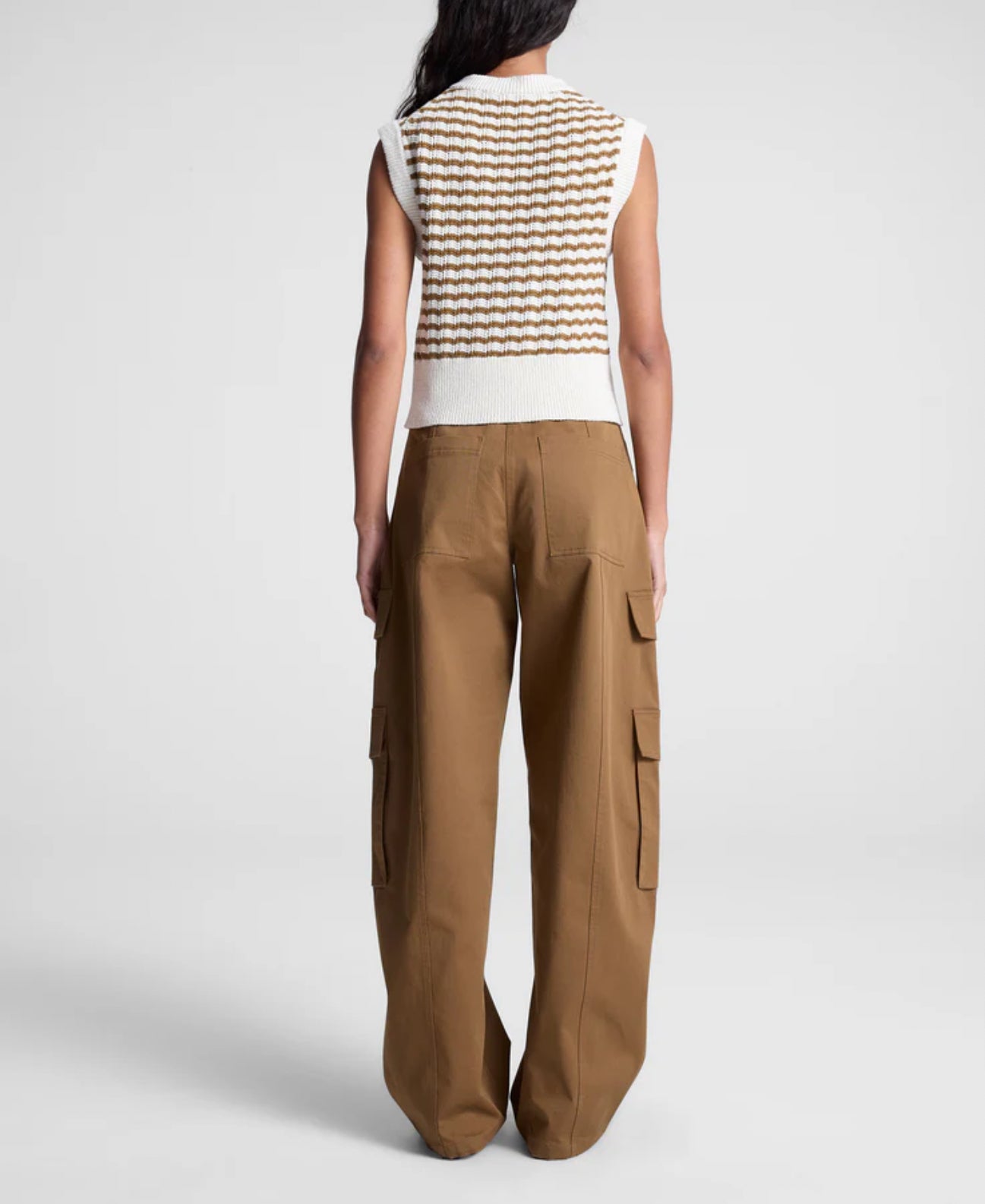 A.L.C. Margo Striped Knit Top - Parchment/Aged Bronze