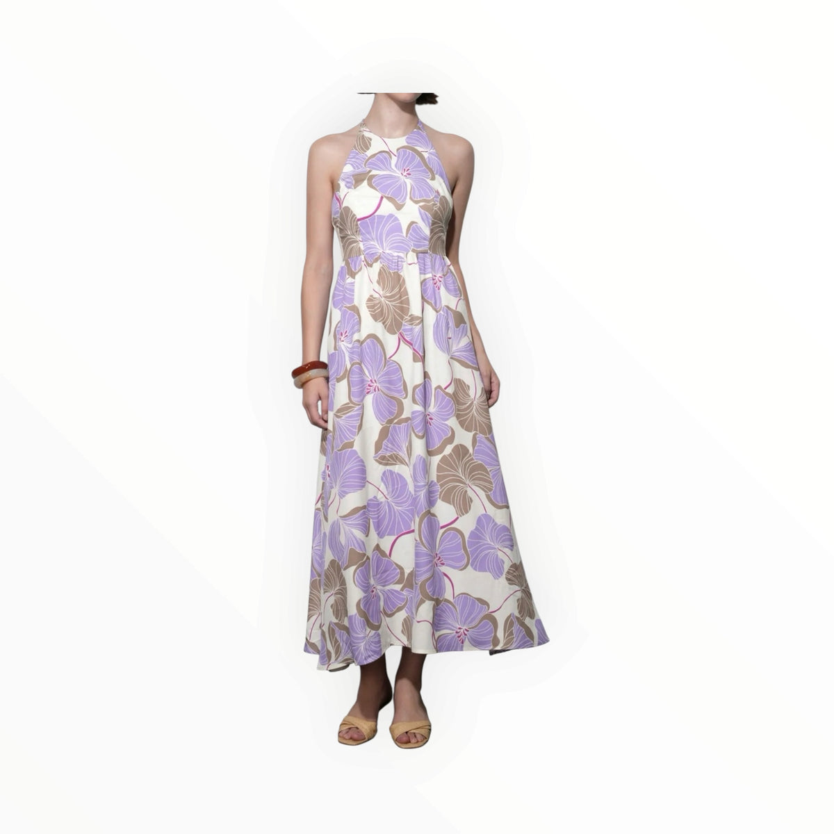Greylin Ayla Braided Halter Strap Maxi Dress - Cream/Lilac
