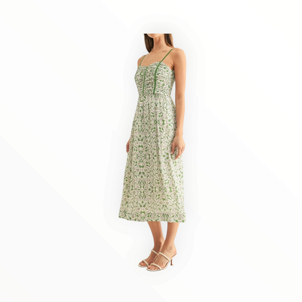 Adelyn Rae Blossom Pleated Midi Dress - Green/Multi