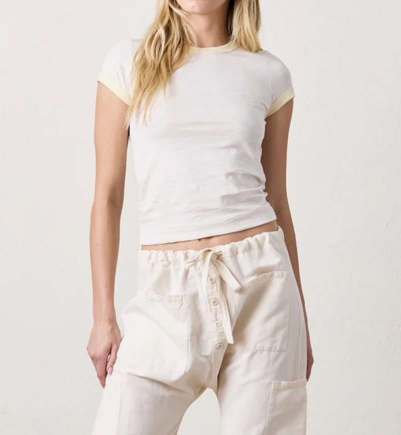 NSF Bodhi Slub Jersey Ringer Baby Tee - Ivory/Lemonade