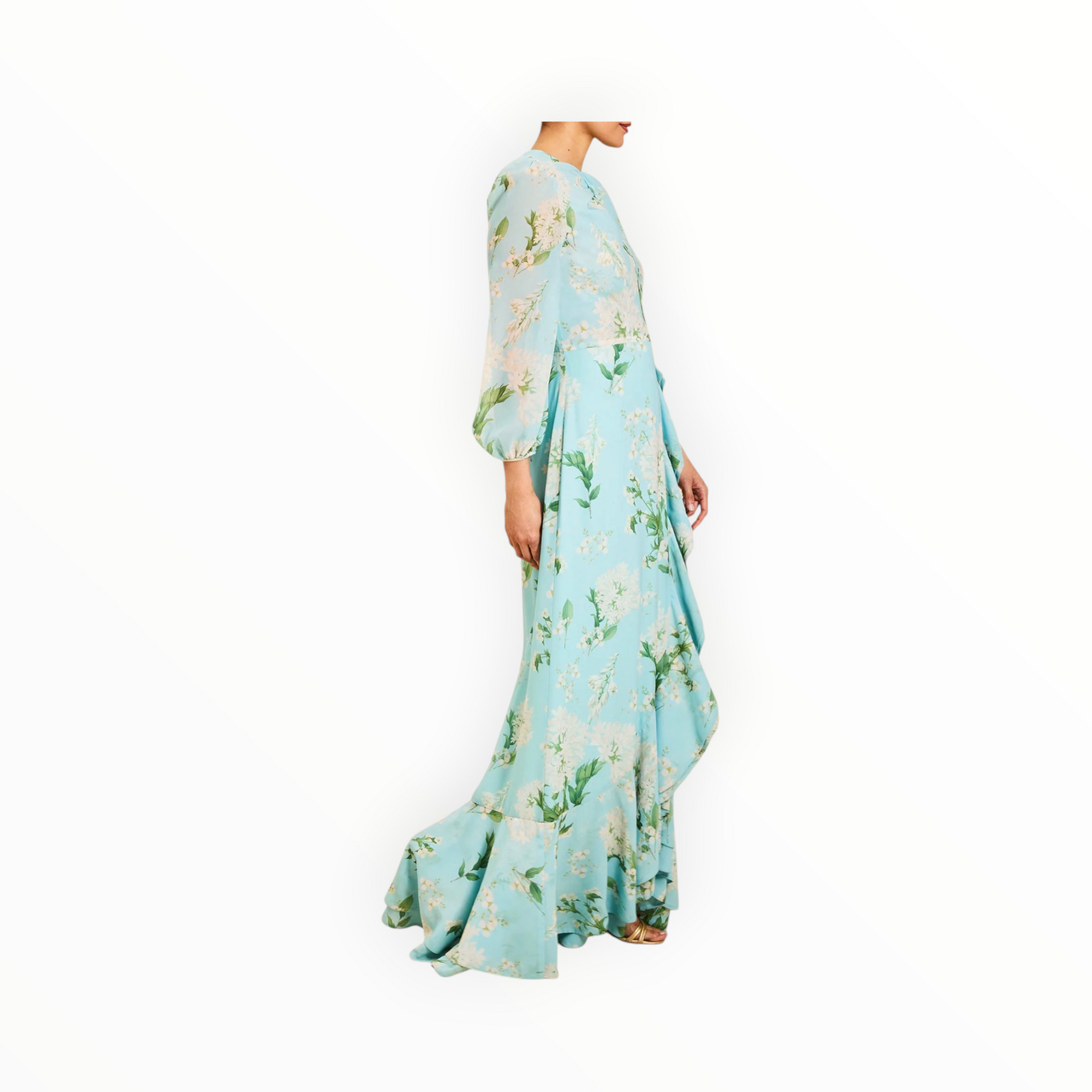 Mestiza Ophelia Chiffon Gown - Blue Botanica