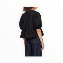 GANNI Cotton Poplin Peplum Tie Blouse - Black