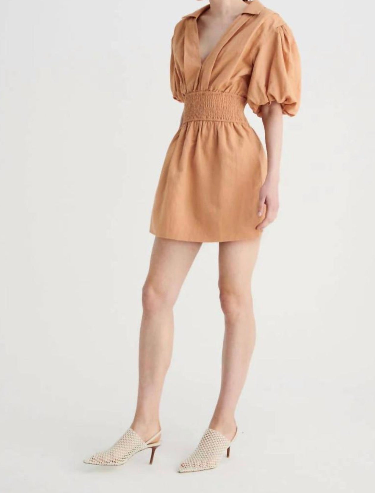 SUBOO Skylar Shirred Waist Mini Dress - Tan