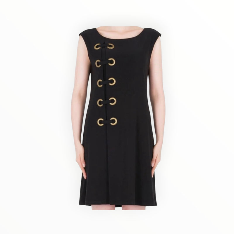 Joseph Ribkoff Woven Grommet Shift Dress - Black