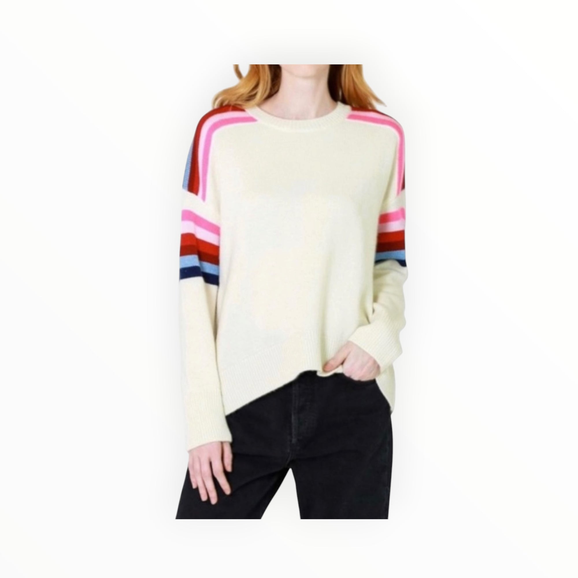 Sundry Shoulder Stripe Sweater - Eggshell