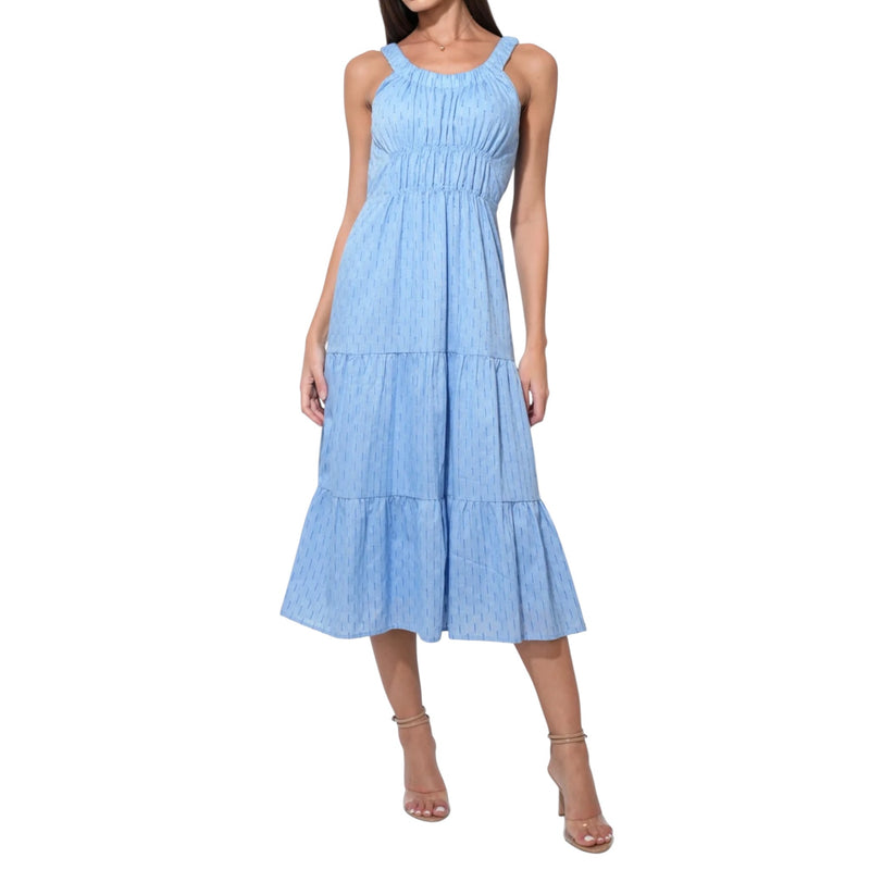Adelyn Rae Rosali Textured Cotton Midi Dress - Sky Blue