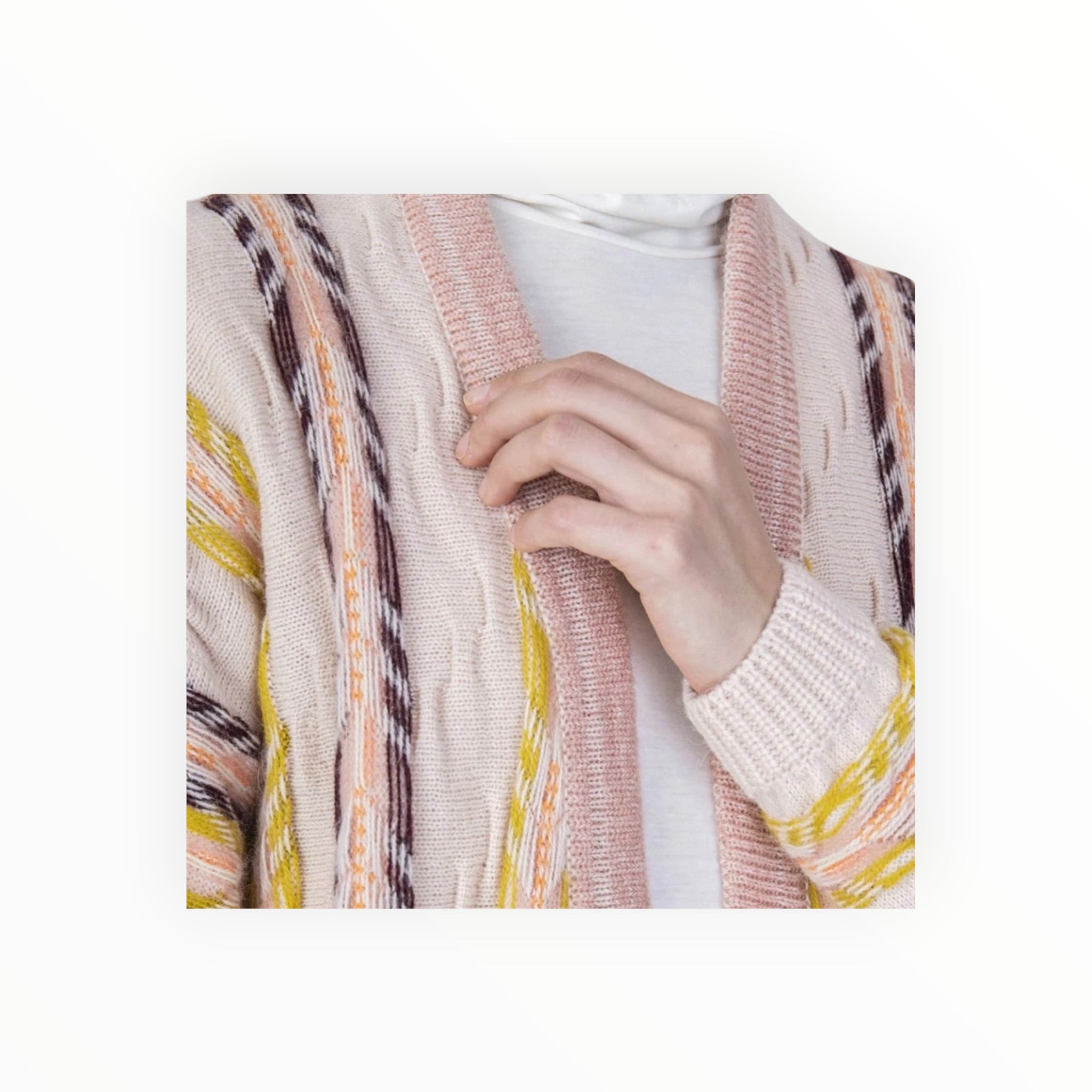 ALYSI Stripes & Jacquard Cardigan - Plaster