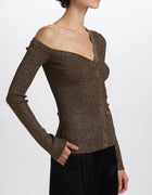 STAUD Craftsman One Shoulder Metallic Cardigan