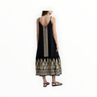 Greek Archaic Kori Ramie Embroidered Maxi Dress - Black/Gold
