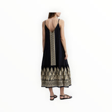 Greek Archaic Kori Ramie Embroidered Maxi Dress - Black/Gold