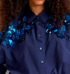 Essentiel Antwerp Gdog Sequin & Beaded Embroideries Shirt 
- Navy