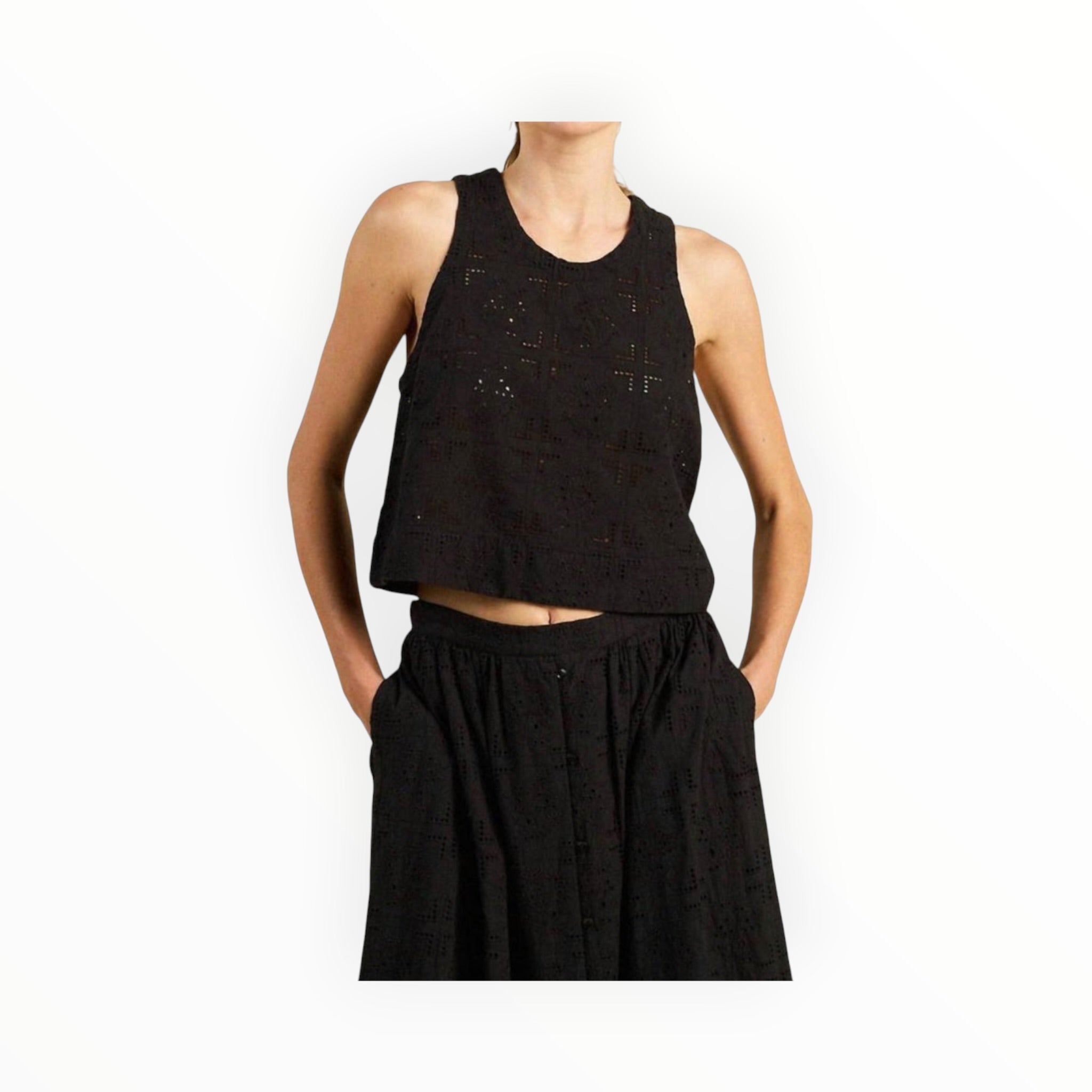 Trovata Esther Eyelet Tank - Black Handkerchief