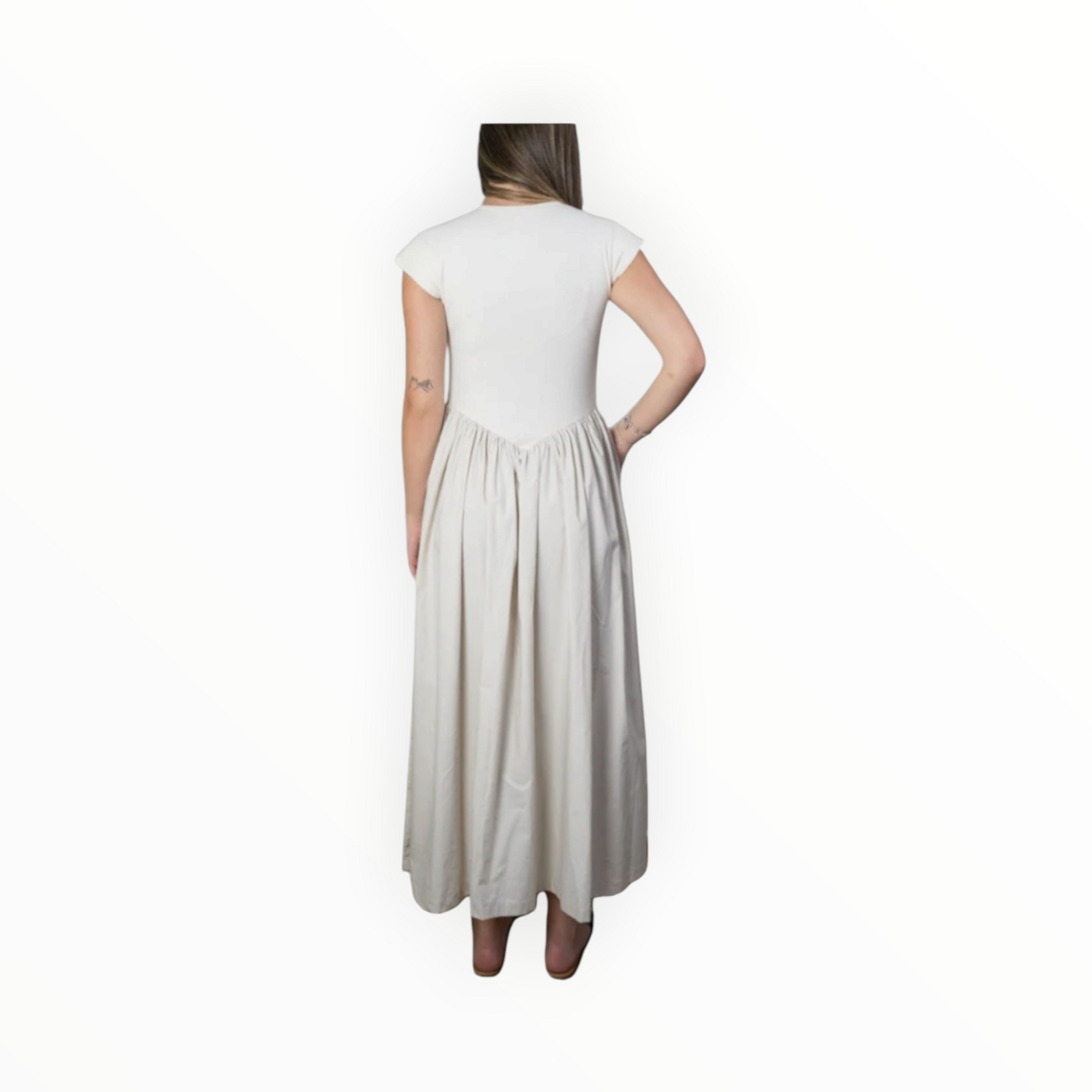 Miou Muse Ribbed Top Woven Skirt Combo Dress - Cream