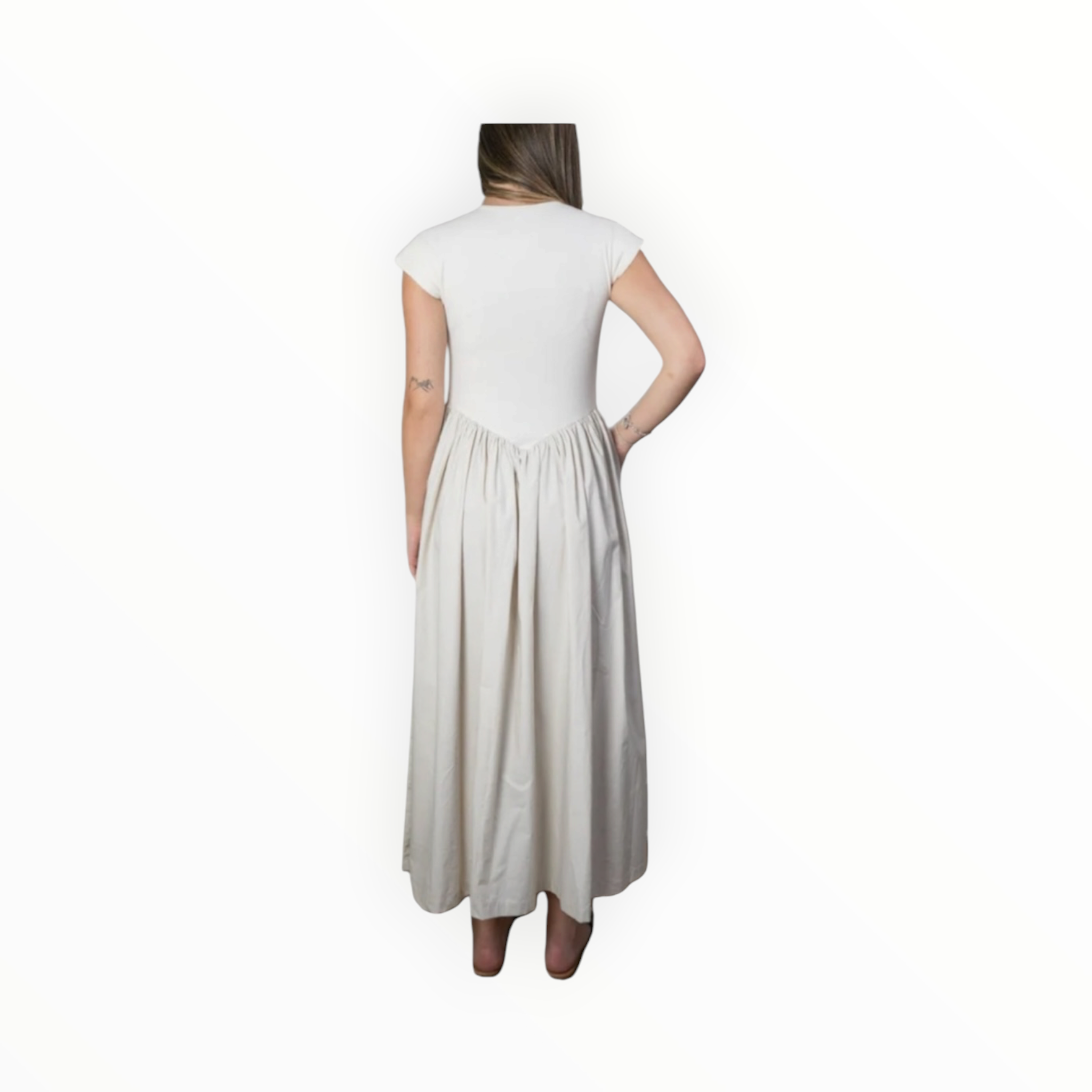 Miou Muse Ribbed Top Woven Skirt Combo Dress - Cream
