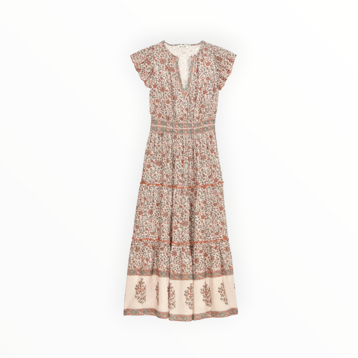 M.A.B.E Della Print Maxi Dress - Rust/Khaki