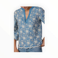 Shoshanna Embroidered Lizzie Top - Chambray Ivory