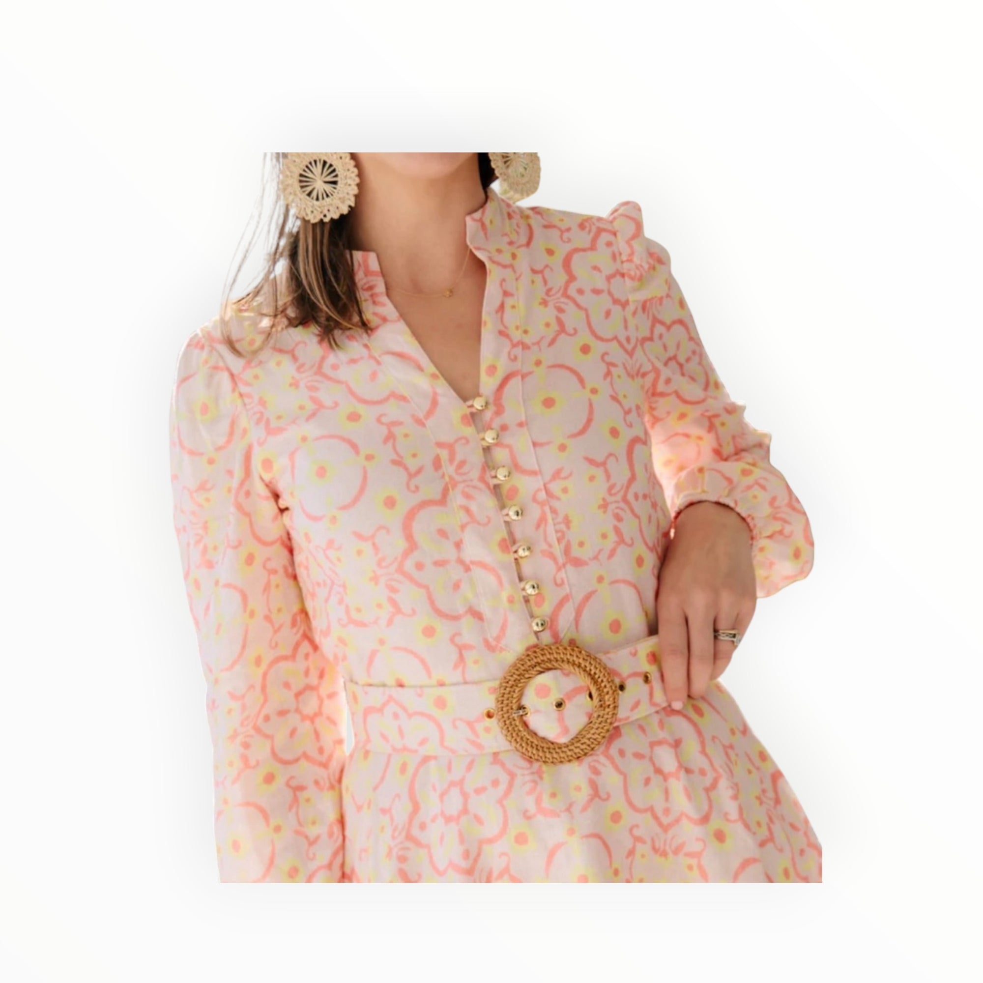 Sail To Sable Peach & Lemon Blush Medallion Print Belted Tunic Dress