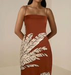 Hemant & Nandita Palm Strappy Midi Dress - Terracotta