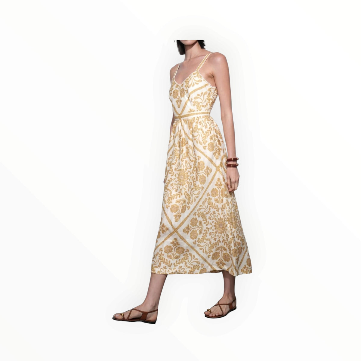 Greylin Layla Scarf Print Midi Dress - Brown/Yellow